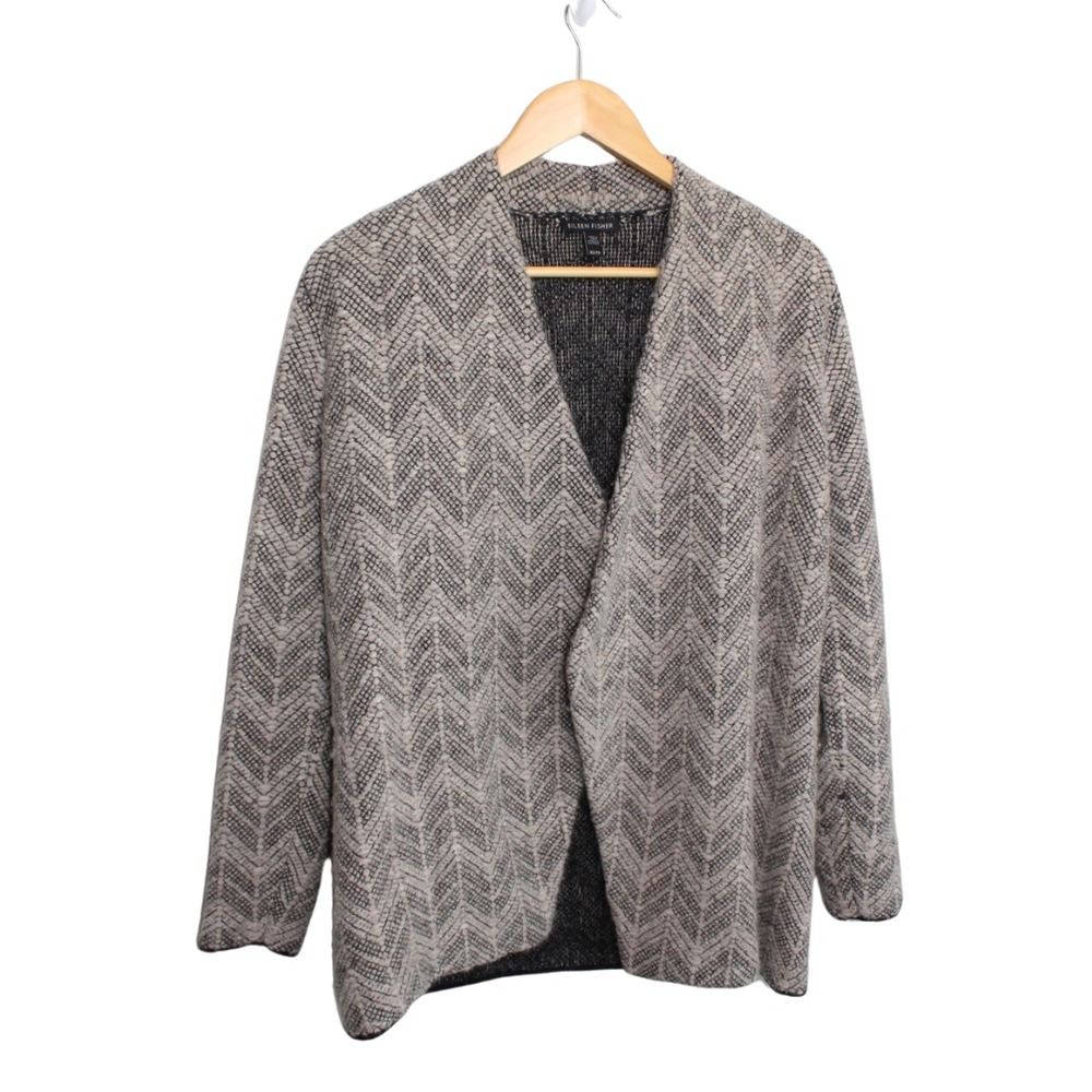 Eileen Fisher Womens Baby Alpaca‎ Pebbled Chevron Open Cardigan Size XS